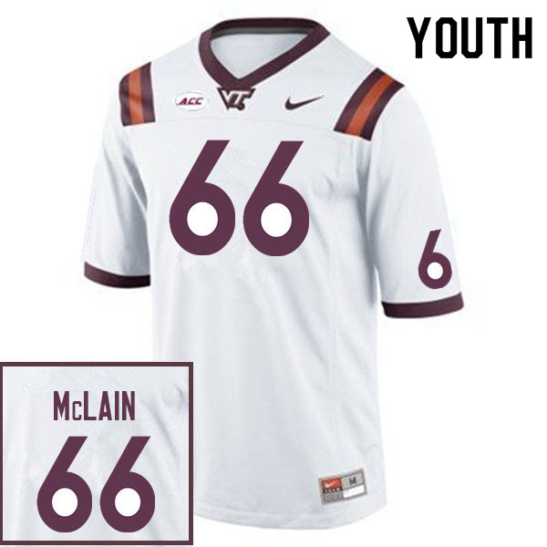 Youth #66 Hunter Mclain Virginia Tech Hokies College Football Jerseys Sale-White - Click Image to Close